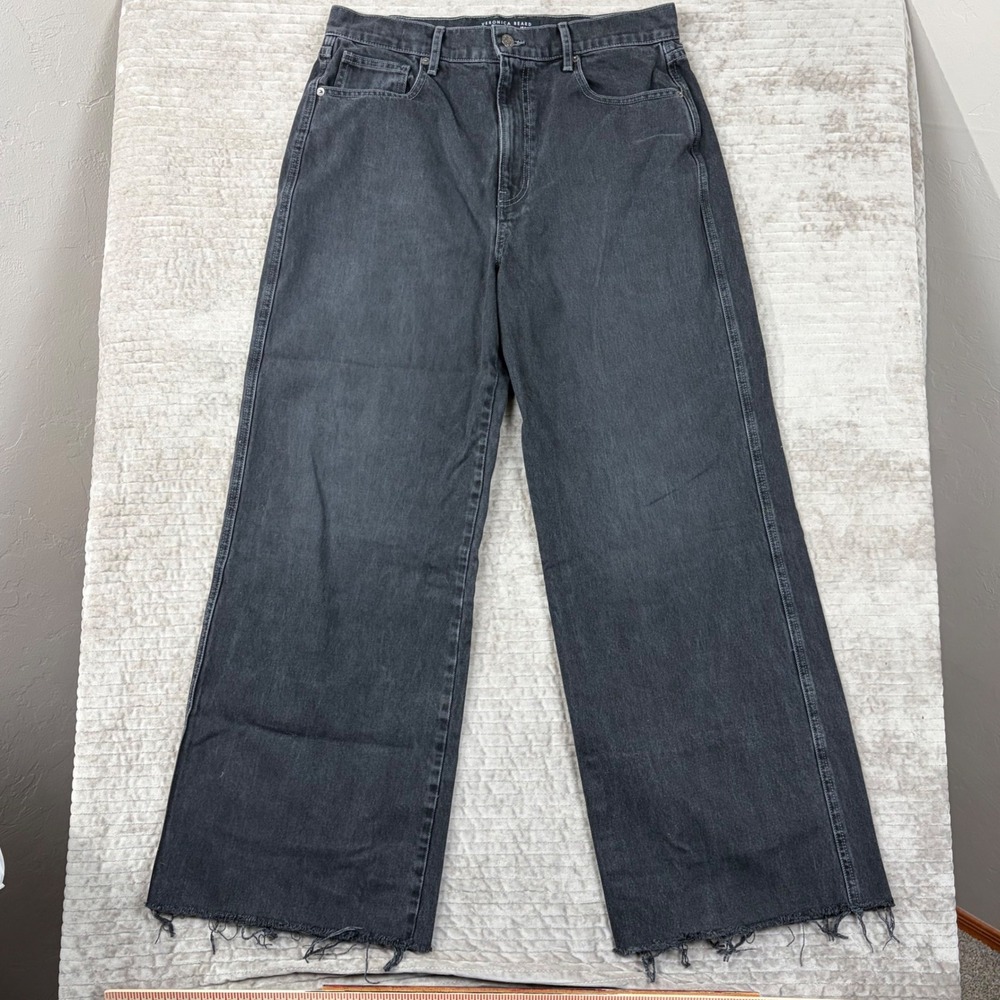 Veronica Beard Taylor Relaxed Wide Leg High Rise Jeans Washed Black Size 30